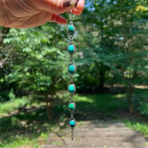 925 Sterling Silver Green Kingman Turquoise Toggle Bracelet 7.25” Southwest